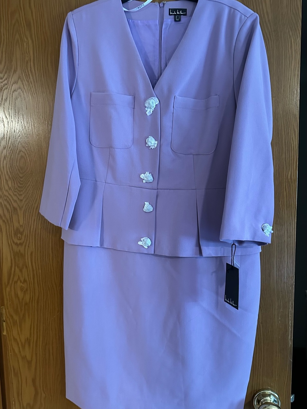 Nicole Miller Lavender Faux Two-Piece Skirt Set with Floral Buttons